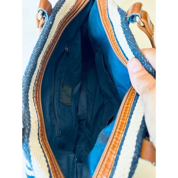 b. bag Cream and Navy Blue Striped Bag Tote Purse - Picture 4 of 11